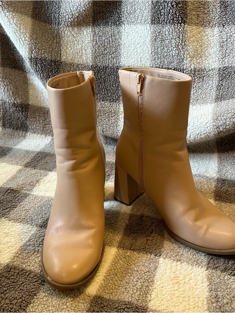 a new day Tan Mid-Calf Block Heel Ankle Boots